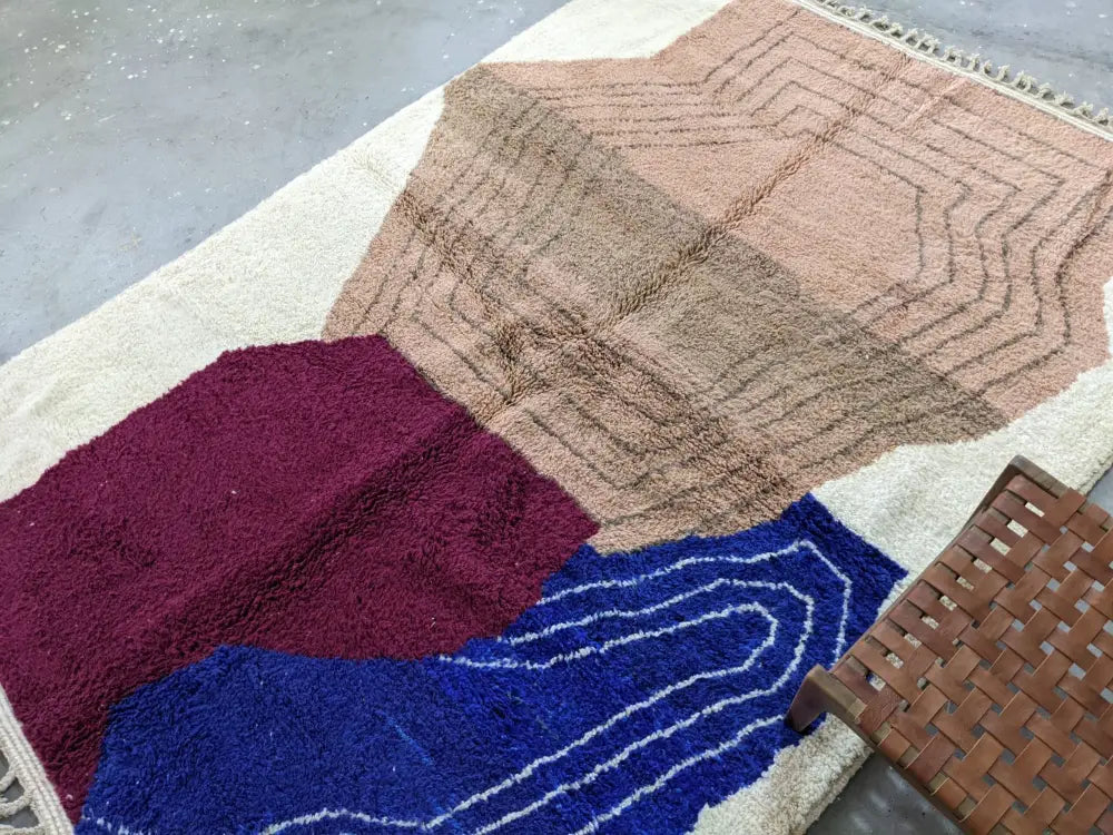 Traditional beige & blue azilal rug – living room moroccan handmade wool