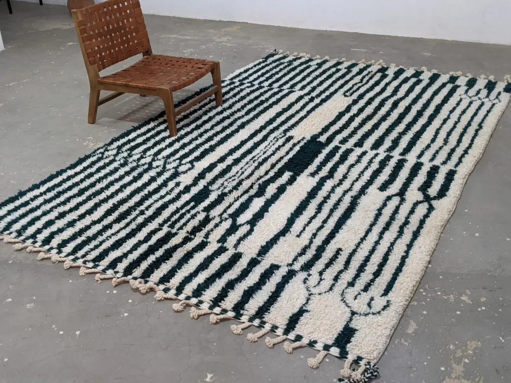 Handmade moroccan azilal rug black & cream living room wool carpet