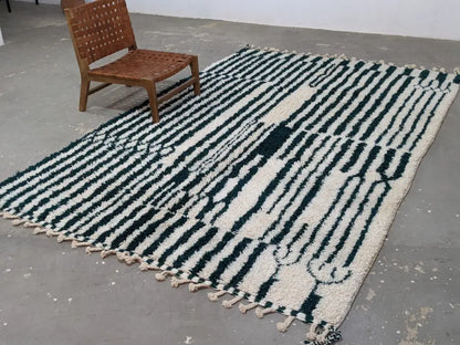 Handmade moroccan azilal rug black & cream living room wool carpet
