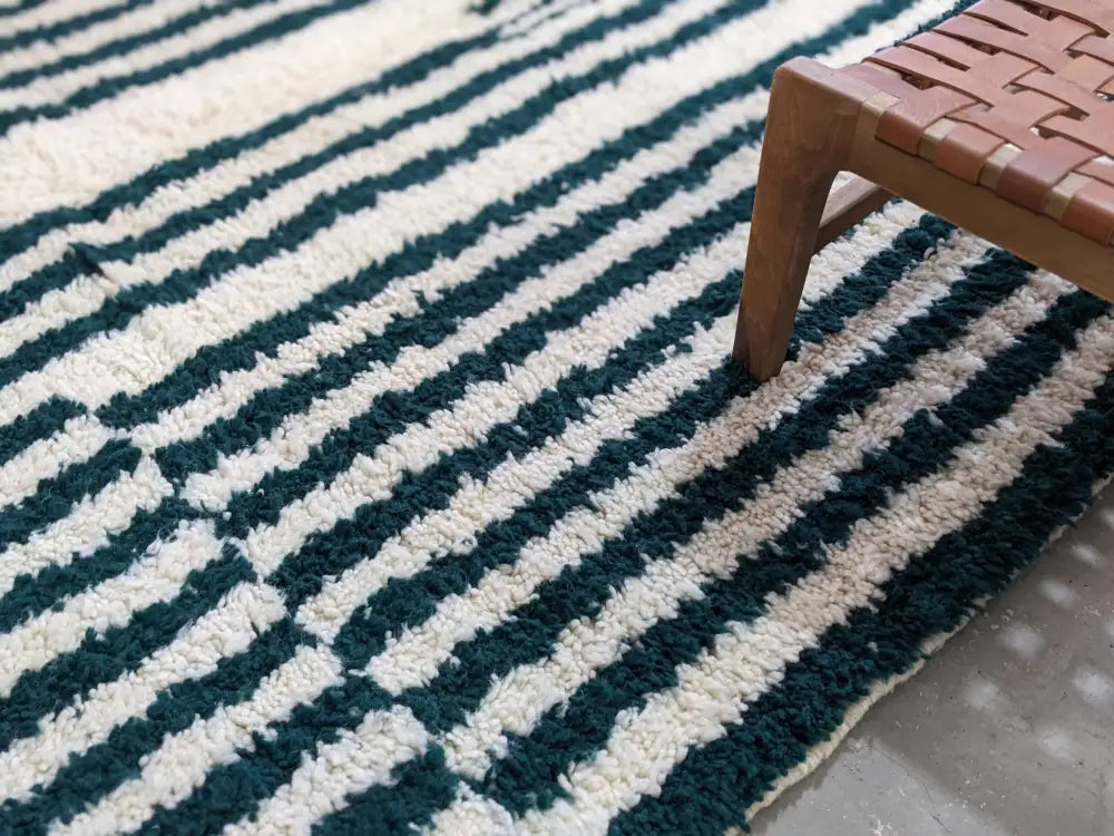 Handmade moroccan azilal rug black & cream living room wool carpet