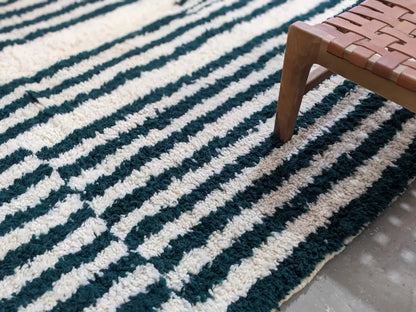 Handmade moroccan azilal rug black & cream living room wool carpet