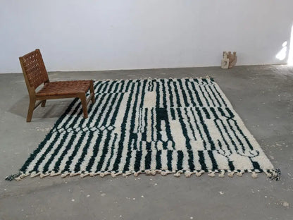 Handmade moroccan azilal rug black & cream living room wool carpet