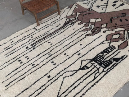 Beige & brown moroccan handmade azilal rug living room decor
