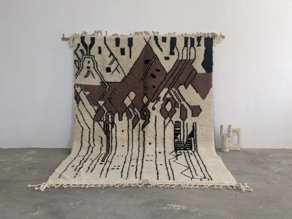 Beige & brown moroccan handmade azilal rug living room decor
