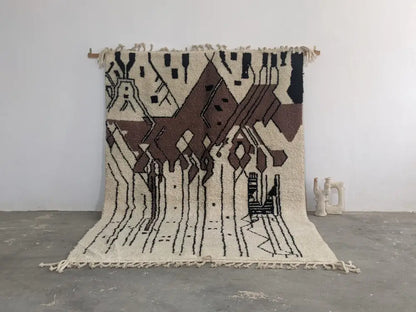 Beige & brown moroccan handmade azilal rug living room decor