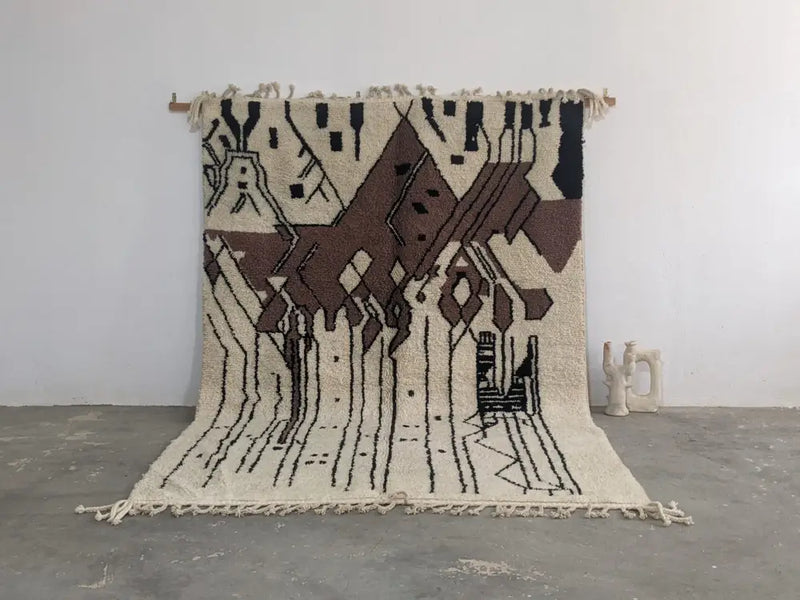 Beige & brown moroccan handmade azilal rug living room decor