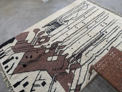 Beige & brown moroccan handmade azilal rug living room decor