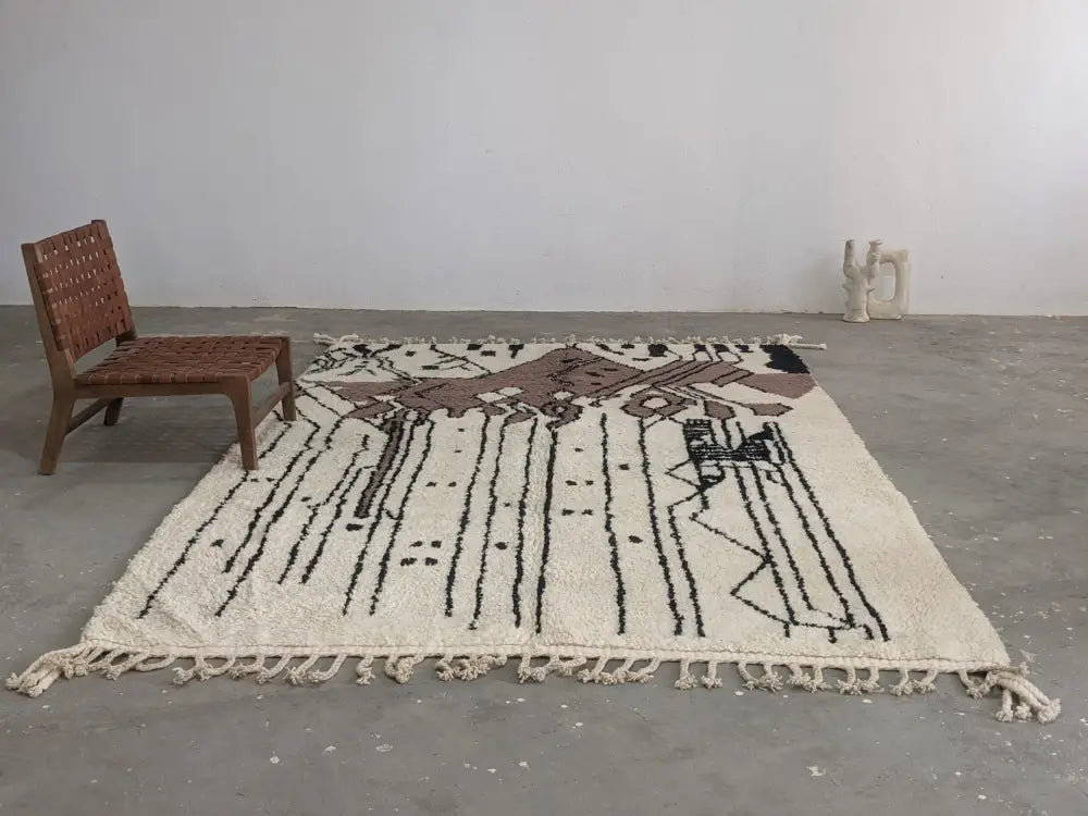 Beige & brown moroccan handmade azilal rug living room decor