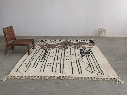 Beige & brown moroccan handmade azilal rug living room decor