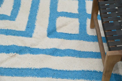 Beige & blue moroccan handmade azilal rug living room decor