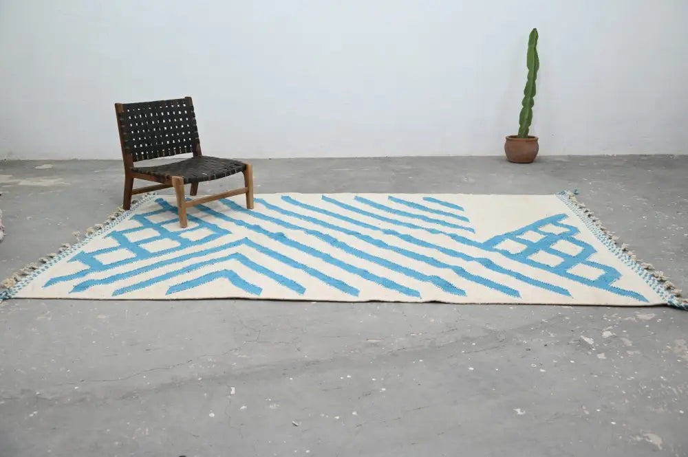 Beige & blue moroccan handmade azilal rug living room decor