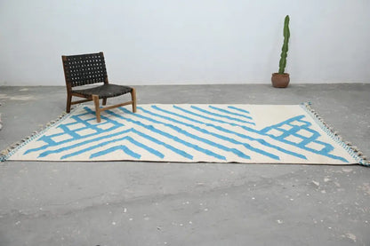 Beige & blue moroccan handmade azilal rug living room decor