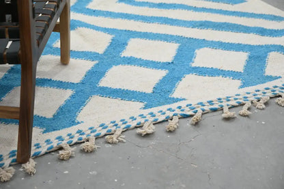 Beige & blue moroccan handmade azilal rug living room decor