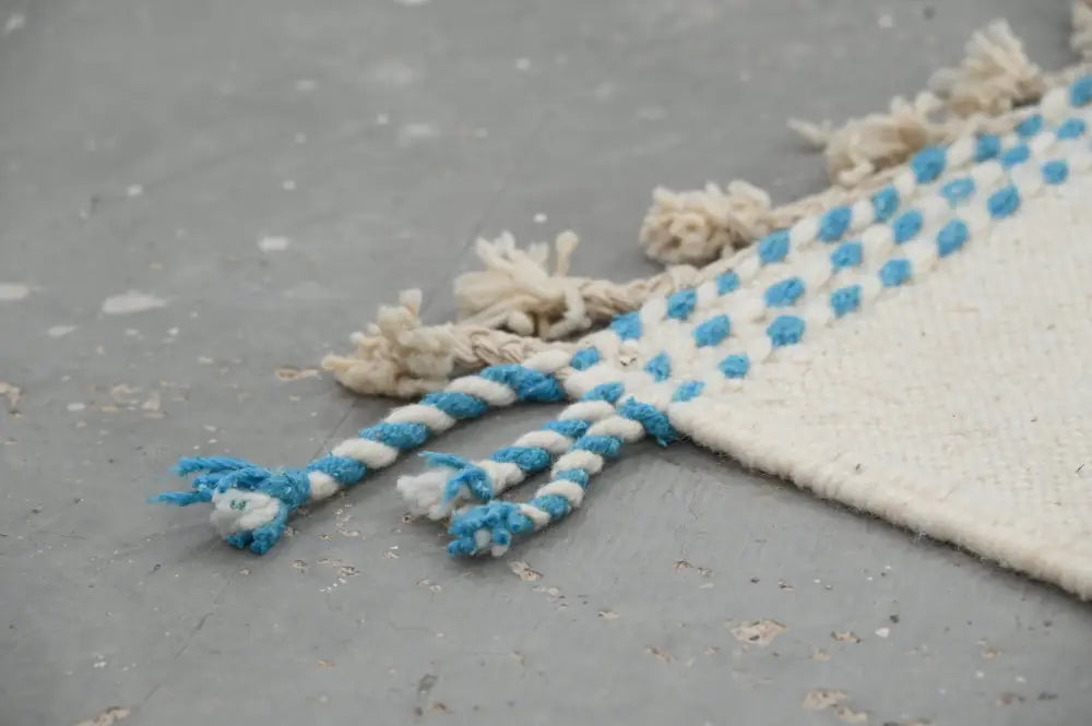 Beige & blue moroccan handmade azilal rug living room decor