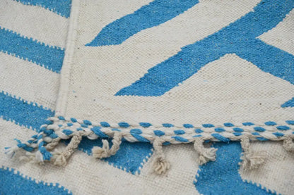 Beige & blue moroccan handmade azilal rug living room decor
