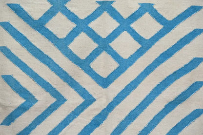 Beige & blue moroccan handmade azilal rug living room decor