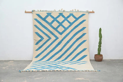 Beige & blue moroccan handmade azilal rug living room decor