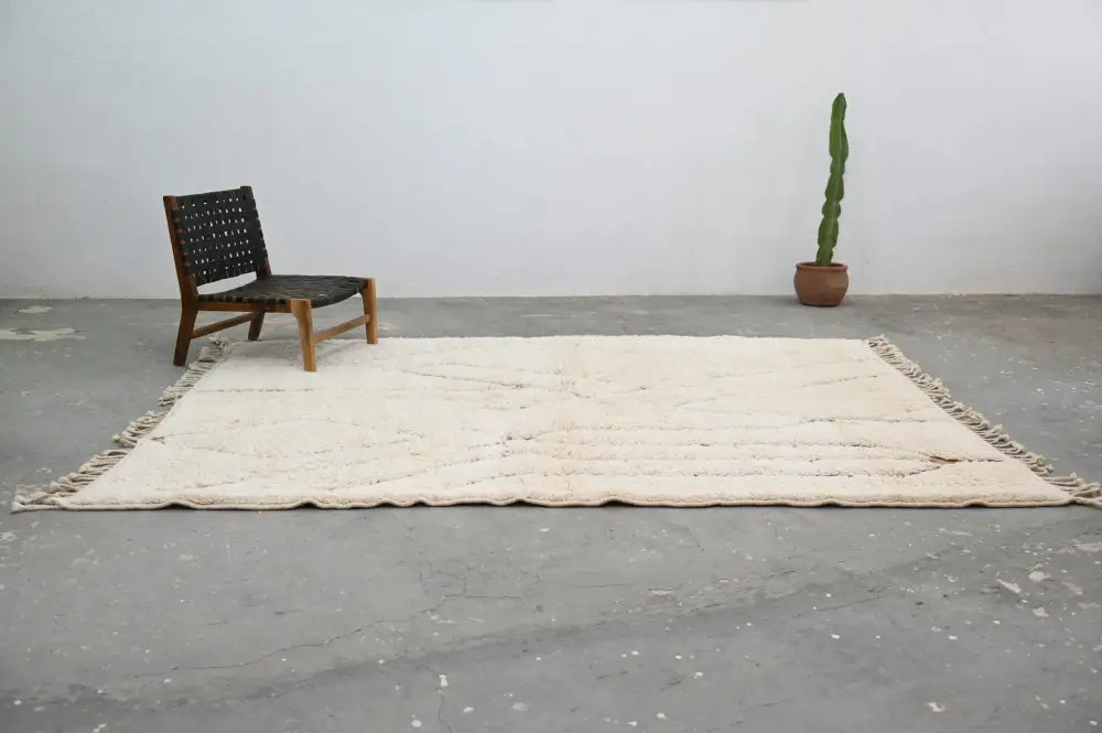 Handmade moroccan beni ouarain rug cream & beige living room carpet