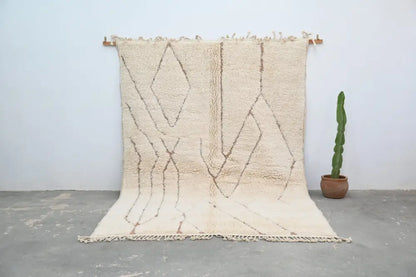 Handmade moroccan beni ouarain rug cream & beige living room carpet
