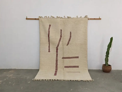 Handmade beni ouarain beige & rust rug bedroom moroccan decor