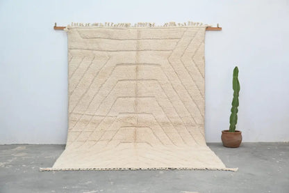 Handmade cream beni ouarain rug geometric living room decor