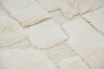 Traditional beige beni ouarain rug living room stone pattern wool