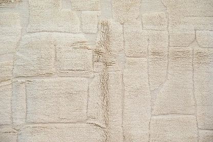 Traditional beige beni ouarain rug living room stone pattern wool