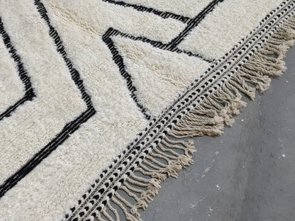 Handmade beni ouarain rug cream & black living room carpet
