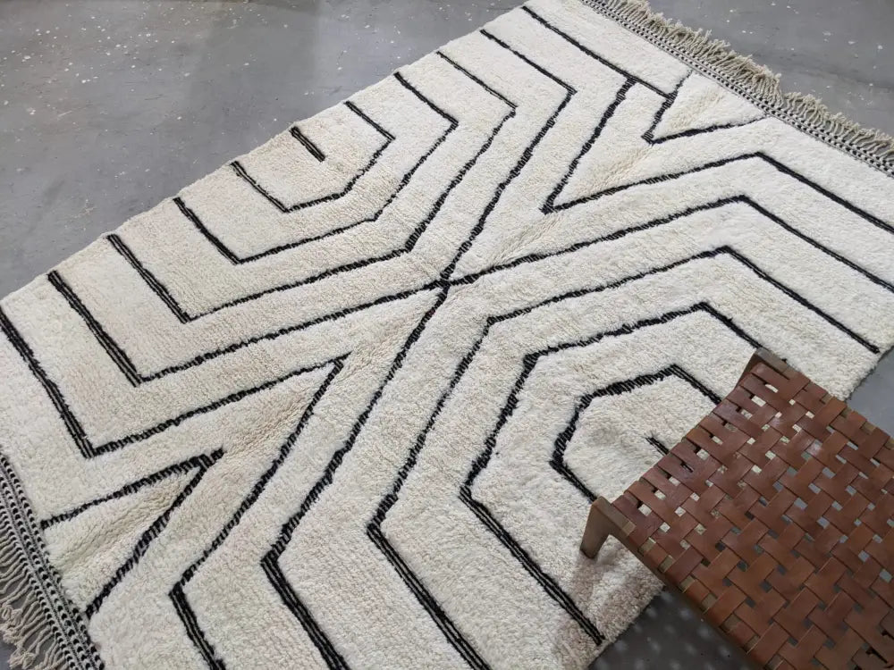 Handmade beni ouarain rug cream & black living room carpet