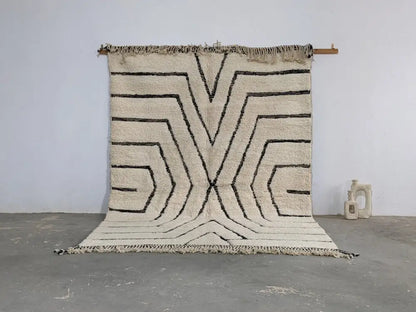 Handmade beni ouarain rug cream & black living room carpet