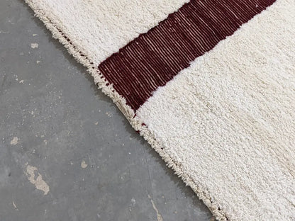 Handmade beni ouarain cream & burgundy wool rug living room decor