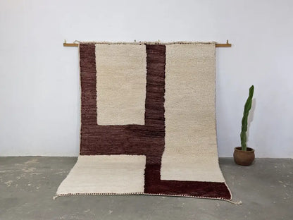 Handmade beni ouarain cream & burgundy wool rug living room decor