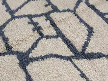 Handmade beige & navy beni ouarain rug living room wool decor