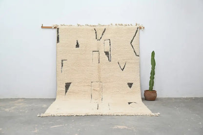 Handmade beni ouarain rug cream & black living room wool decor
