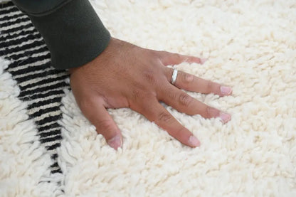 Handmade beni ouarain rug cream & black living room wool decor