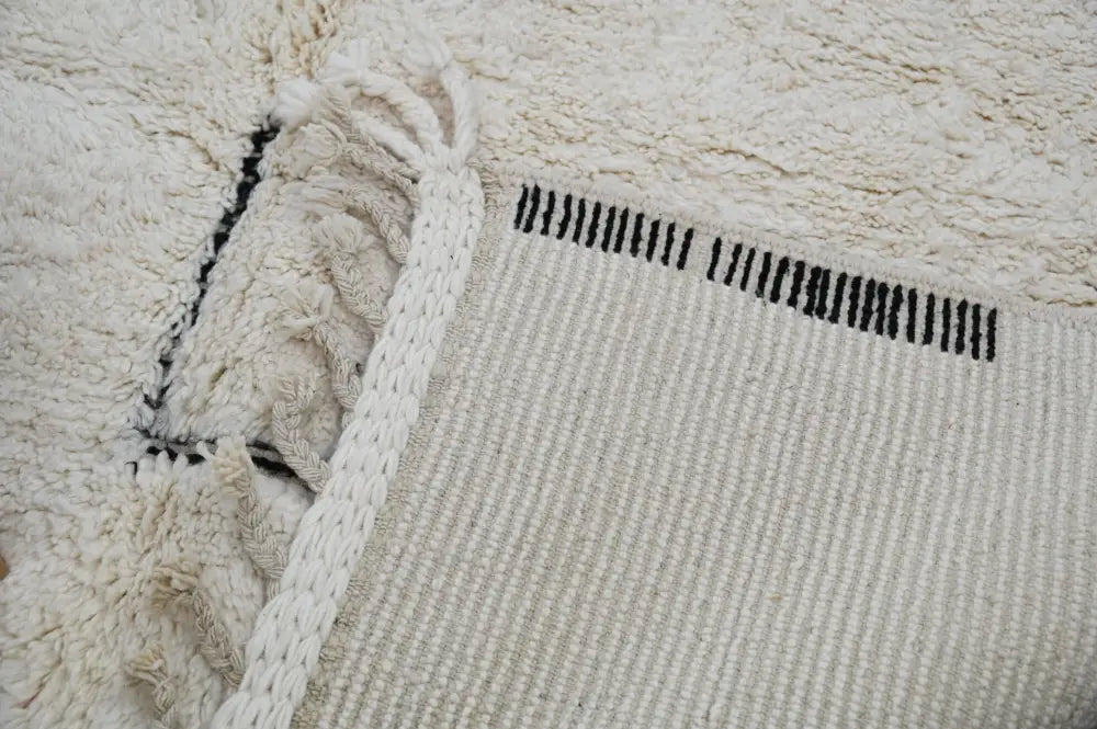 Handmade beni ouarain rug cream & black living room wool decor
