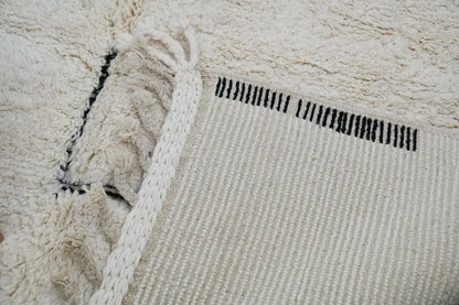 Handmade beni ouarain rug cream & black living room wool decor