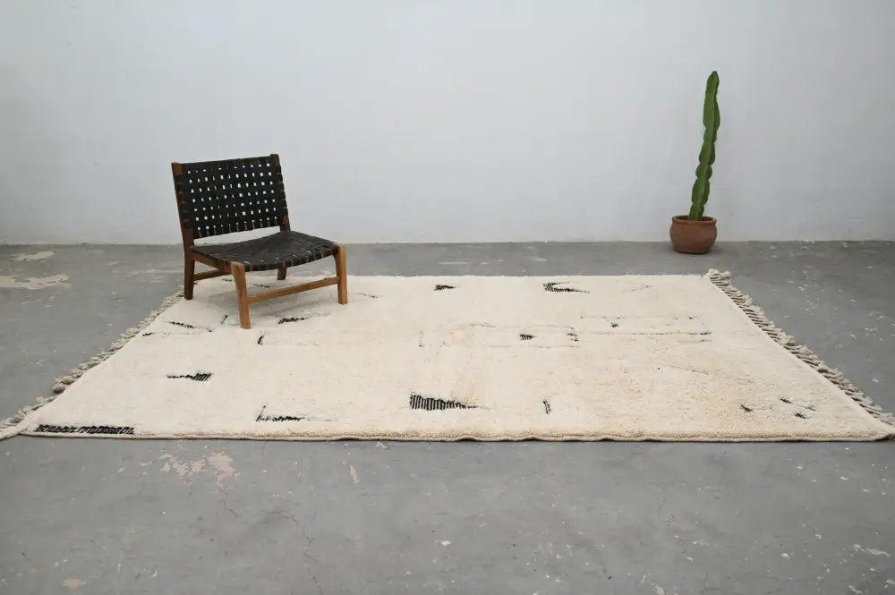 Handmade beni ouarain rug cream & black living room wool decor
