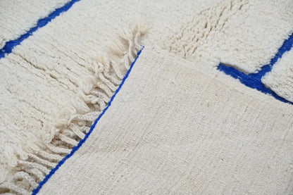 Handmade beige & blue beni ouarain rug – living room geometric decor