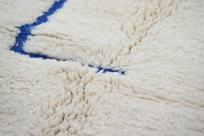 Handmade beige & blue beni ouarain rug – living room geometric decor
