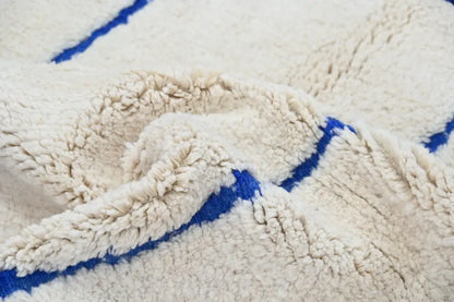Handmade beige & blue beni ouarain rug – living room geometric decor