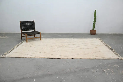Handmade beige beni ouarain rug – living room geometric decor
