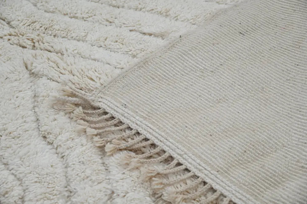 Handmade beni ouarain rug cream wavy wool carpet for living room