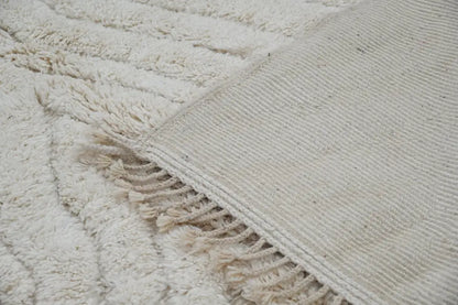 Handmade beni ouarain rug cream wavy wool carpet for living room