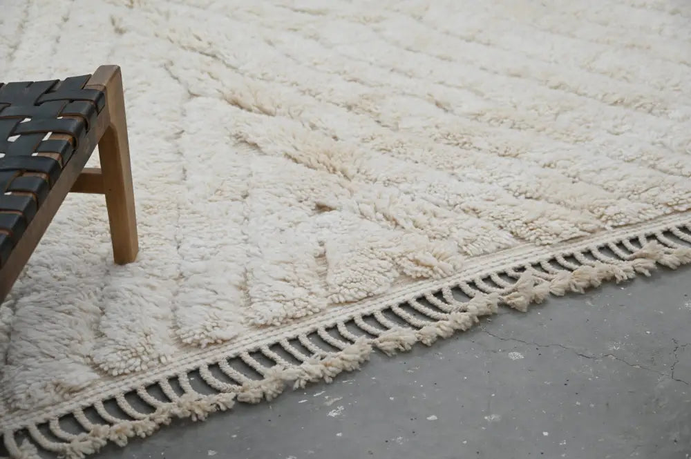 Handmade beni ouarain rug cream wavy wool carpet for living room