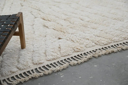 Handmade beni ouarain rug cream wavy wool carpet for living room