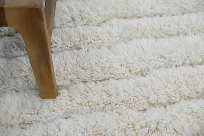 Handmade beni ouarain rug cream wavy wool carpet for living room