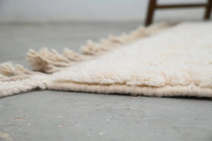 Handmade beni ouarain rug cream wavy wool carpet for living room