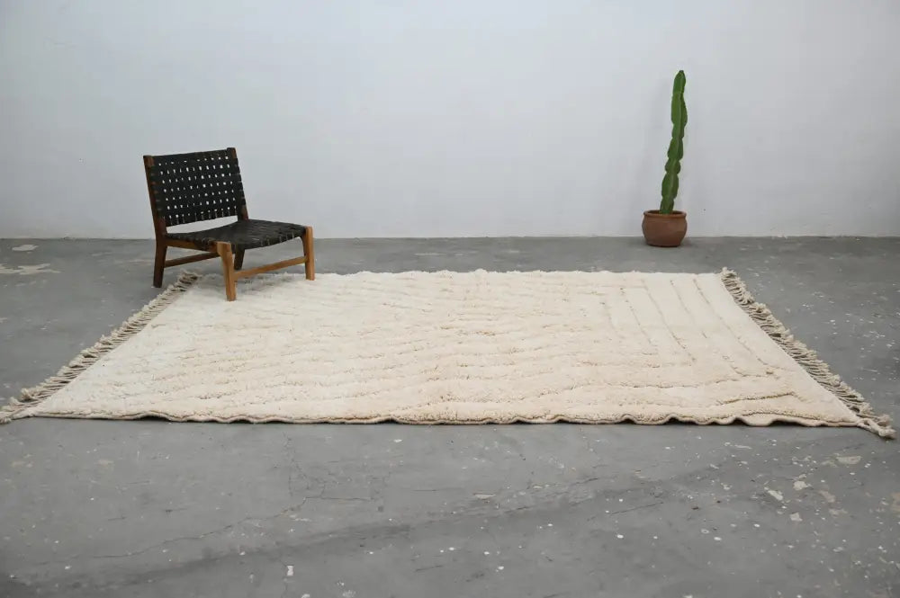 Handmade beni ouarain rug cream wavy wool carpet for living room