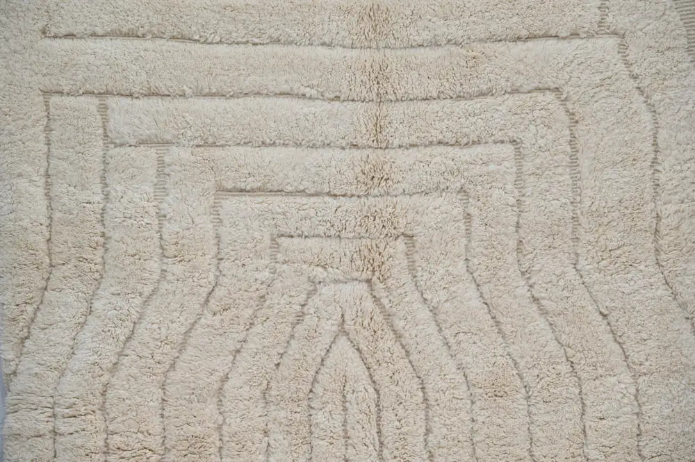 Handmade beni ouarain rug cream wavy wool carpet for living room